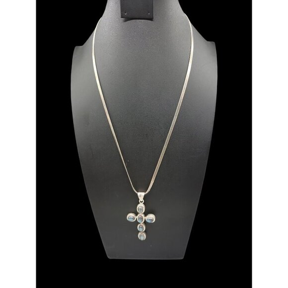DOUG PAULUS Sterling & Labordite Cross Pendant 24" Italy Chain DP925 India - Picture 2 of 16